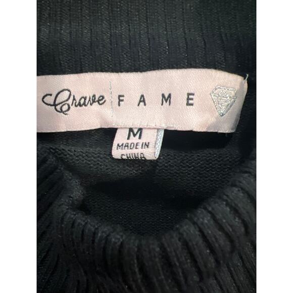 Crave Fame Women’s Mock Neck Ribbed Long Mesh Sleeves Sweater Top Size M Black‎ - Picture 3 of 3